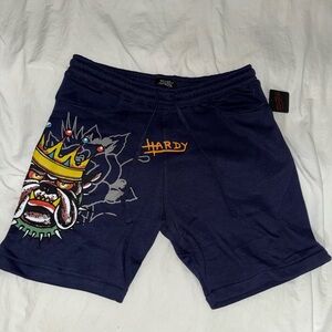 Ed Hardy Navy Eclipse Bull Dog Graphic Shorts
